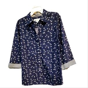 Fox Croft Navy Blue White Bird Button Down Shirt, Size XXL